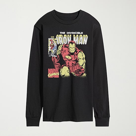 Novelty Mens Crew Neck Long Sleeve Regular Fit Iron Man Marvel Graphic T-Shirt
