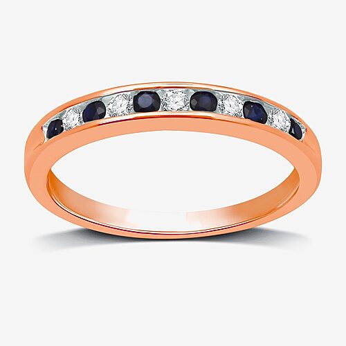 Modern Bride Gemstone 1/8 CT. T.W. Lab Created Blue Sapphire Gold Over Silver Wedding Band, 9, Rose