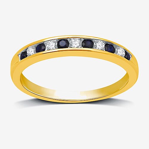 Modern Bride Gemstone 1/8 CT. T.W. Lab Created Blue Sapphire Gold Over Silver Wedding Band, 9, Yellow