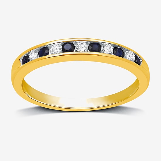 Modern Bride Gemstone 1/8 CT. T.W. Lab Created Blue Sapphire Gold Over Silver Wedding Band