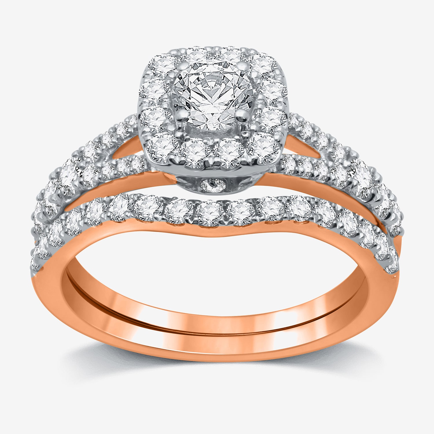 I Said Yes (H-I / I1) Womens 1 1/4 CT. T.W. Lab Grown White Diamond Sterling Silver or 14K Gold Over Cushion Side Stone Halo Bridal Set