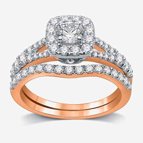 I Said Yes (H-I / I1) Womens 1 1/4 CT. T.W. Lab Grown White Diamond Sterling Silver or 14K Gold Over Silver Cushion Side Stone Halo Bridal Set, 9, Ros
