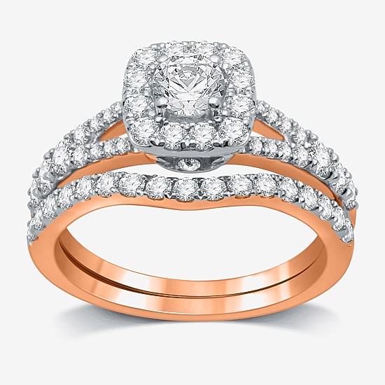 I Said Yes (H-I / I1) Womens 1 1/4 CT. T.W. Lab Grown White Diamond Sterling Silver or 14K Gold Over Silver Cushion Side Stone Halo Bridal Set