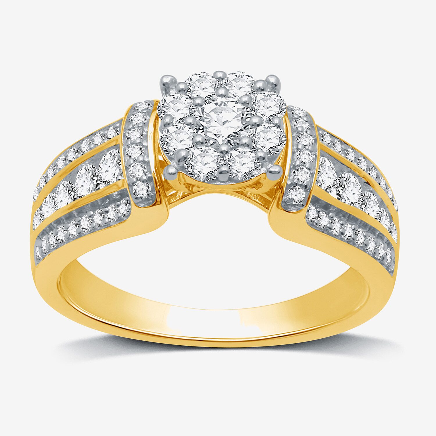 I Said Yes (H-I / I1) Womens 3/4 CT. T.W. Lab Grown White Diamond Sterling Silver or 14K Gold Over Round Side Stone Engagement Ring