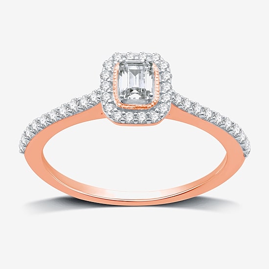 I Said Yes (H-I / I1) Womens 1/2 CT. T.W. Lab Grown White Diamond Sterling Silver or 14K Gold Over Silver Side Stone Halo Engagement Ring
