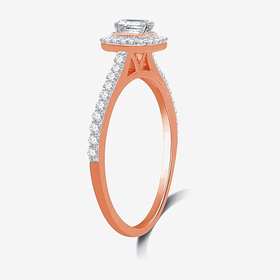 I Said Yes (H-I / I1) Womens 1/2 CT. T.W. Lab Grown White Diamond Sterling Silver or 14K Gold Over Silver Side Stone Halo Engagement Ring
