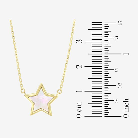 Womens White Mother Of Pearl 14K Gold Star 17 Inch Pendant Necklace