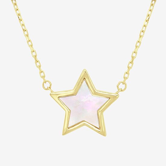 Womens White Mother Of Pearl 14K Gold Star 17 Inch Pendant Necklace