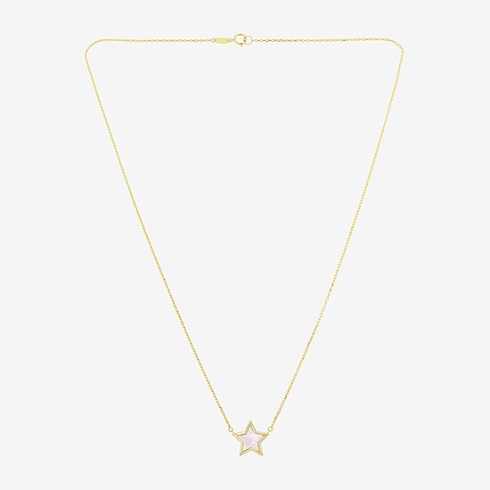 Womens White Mother Of Pearl 14K Gold Star 17 Inch Pendant Necklace