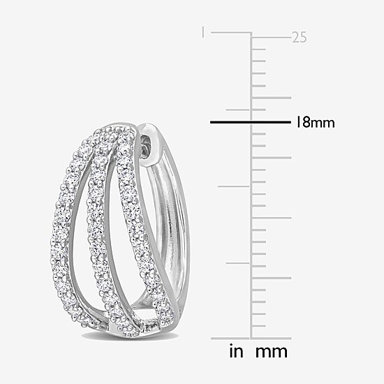Womens Lab Created White Moissanite Sterling Silver 18mm Hoop Earrings