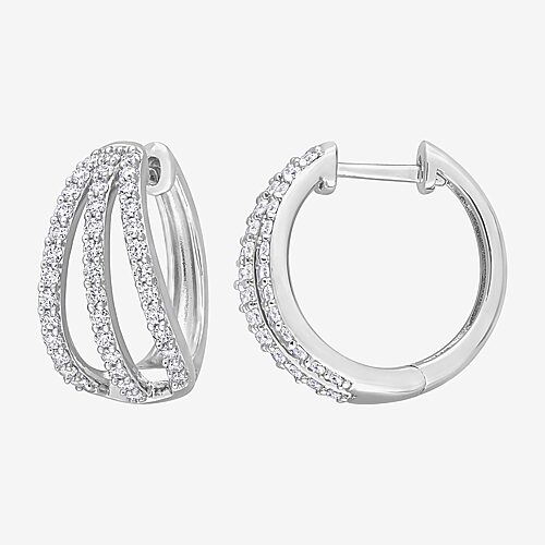 Womens Lab Created White Moissanite Sterling Silver 18mm Hoop Earrings, One Size