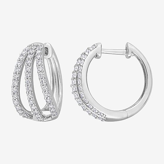 Womens Lab Created White Moissanite Sterling Silver 18mm Hoop Earrings