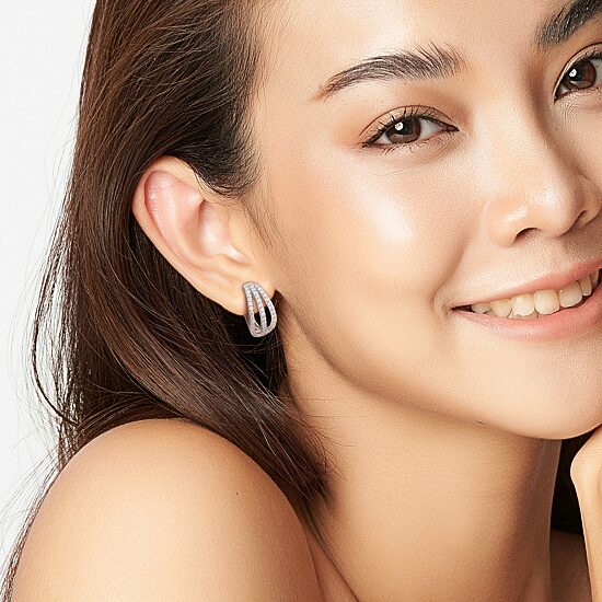 Womens Lab Created White Moissanite Sterling Silver 18mm Hoop Earrings