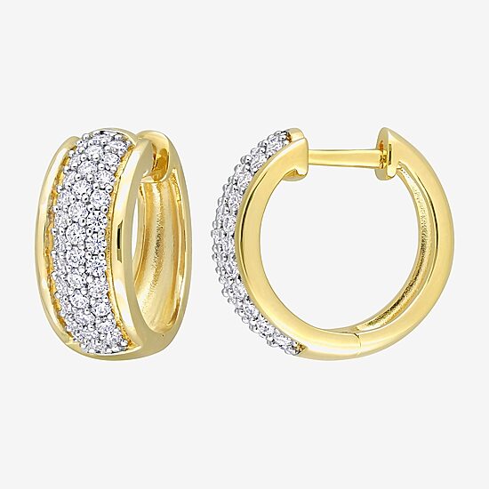 Womens 1/2 CT. T.W. Lab Created White Moissanite 18K Gold Over Silver 14mm Hoop Earrings