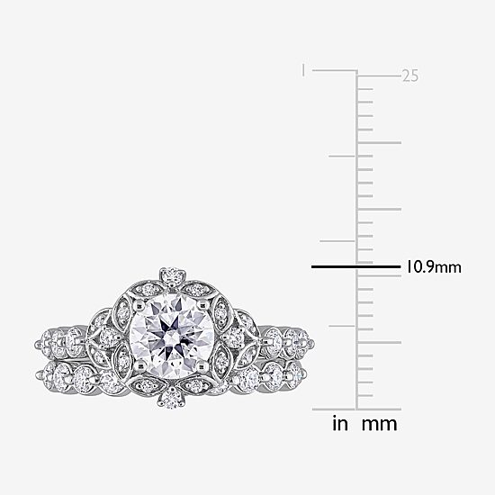 Womens Lab Created White Moissanite Sterling Silver Bridal Set