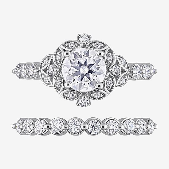 Womens Lab Created White Moissanite Sterling Silver Bridal Set