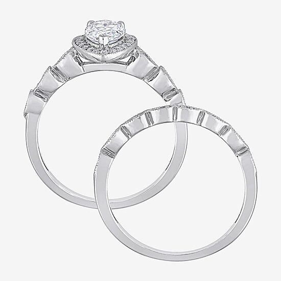 Womens 1 1/6 CT. T.W.  Lab Created White Moissanite Sterling Silver Pear Halo Bridal Set