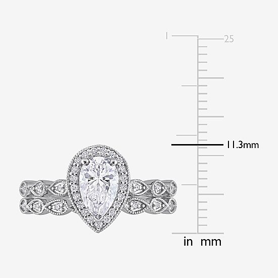 Womens 1 1/6 CT. T.W.  Lab Created White Moissanite Sterling Silver Pear Halo Bridal Set