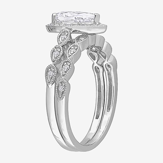 Womens 1 1/6 CT. T.W.  Lab Created White Moissanite Sterling Silver Pear Halo Bridal Set