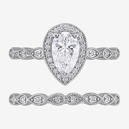Womens 1 1/6 CT. T.W.  Lab Created White Moissanite Sterling Silver Pear Halo Bridal Set