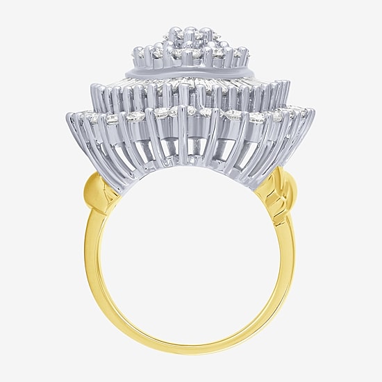 (G / I1) Womens 4 CT. T.W. Lab Grown White Diamond 10K Gold Cluster Cocktail Ring