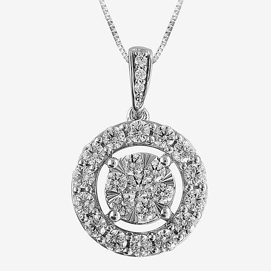 Diamond Blossom (G / Si2) Womens 1 CT. T.W. Lab Grown White Diamond 10K Gold Round 18 Inch Pendant Necklace