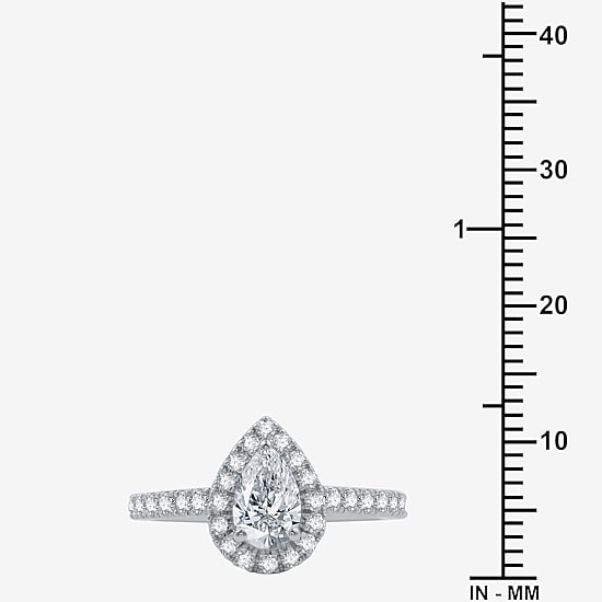 (H-I / Si2-I1) Womens 1 3/4 CT. T.W. Lab Grown White Diamond 10K Gold Pear Side Stone Halo Bridal Set