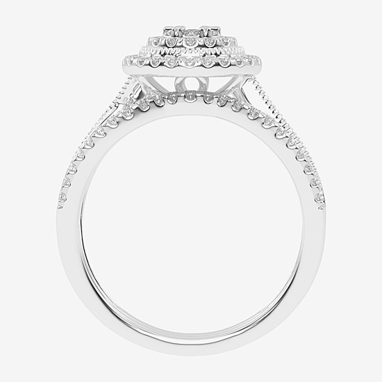 Womens 1/2 CT. T.W. Natural White Diamond 10K Gold Round Side Stone Halo Bridal Set