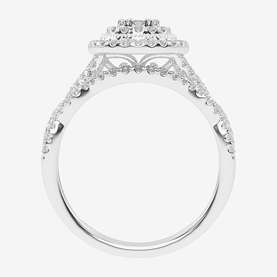 Womens 1/2 CT. T.W. Natural White Diamond 10K Gold Round Side Stone Halo Bridal Set