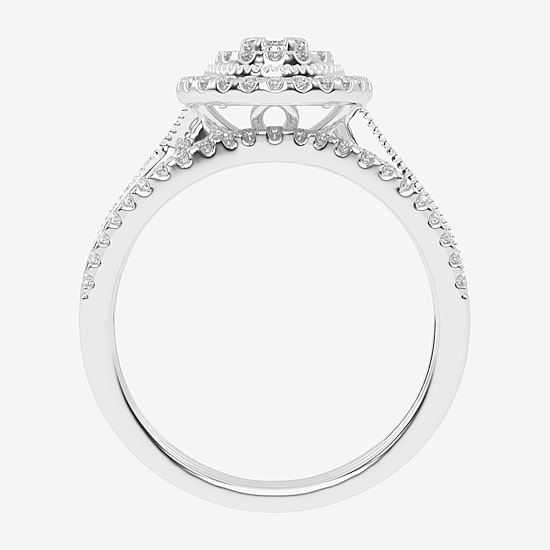 Womens 1/2 CT. T.W. Natural White Diamond 10K Gold Oval Side Stone Halo Bridal Set