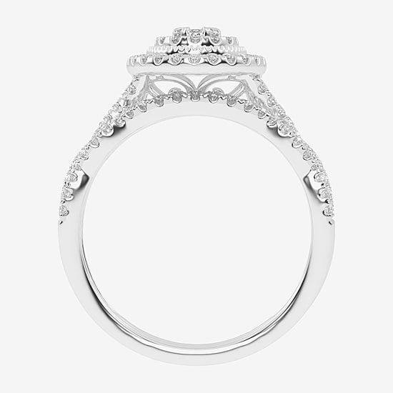 Womens 1/2 CT. T.W. Natural White Diamond 10K Gold Oval Side Stone Halo Bridal Set