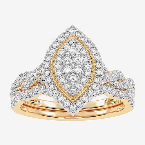 Womens 1/2 CT. T.W. Natural White Diamond 10K Gold Marquise Side Stone Halo Bridal Set, 9, Yellow