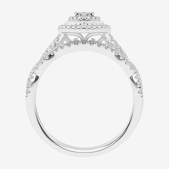 Womens 1/2 CT. T.W. Natural White Diamond 10K Gold Marquise Side Stone Halo Bridal Set