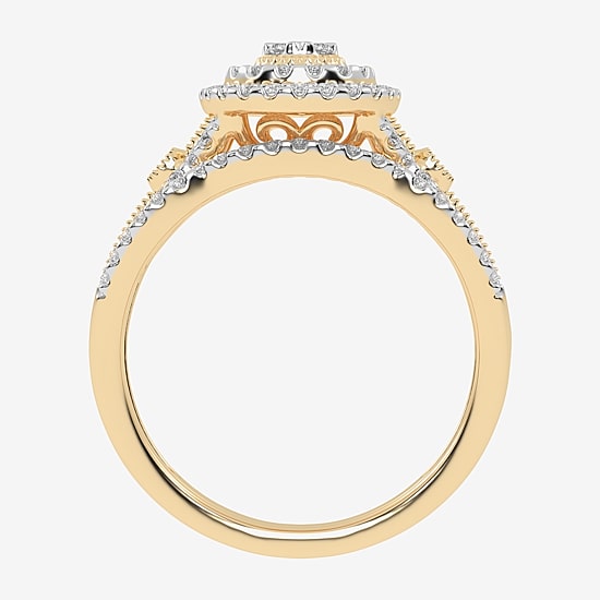 Womens 1/2 CT. T.W. Natural White Diamond 10K Gold Pear Side Stone Halo Bridal Set