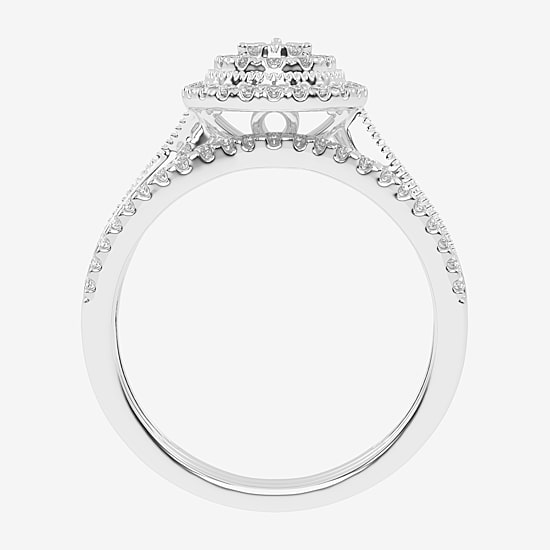 Womens 1/2 CT. T.W. Natural White Diamond 10K Gold Pear Side Stone Halo Bridal Set