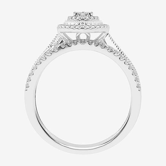 Womens 1/2 CT. T.W. Natural White Diamond 10K Gold Marquise Side Stone Halo Bridal Set