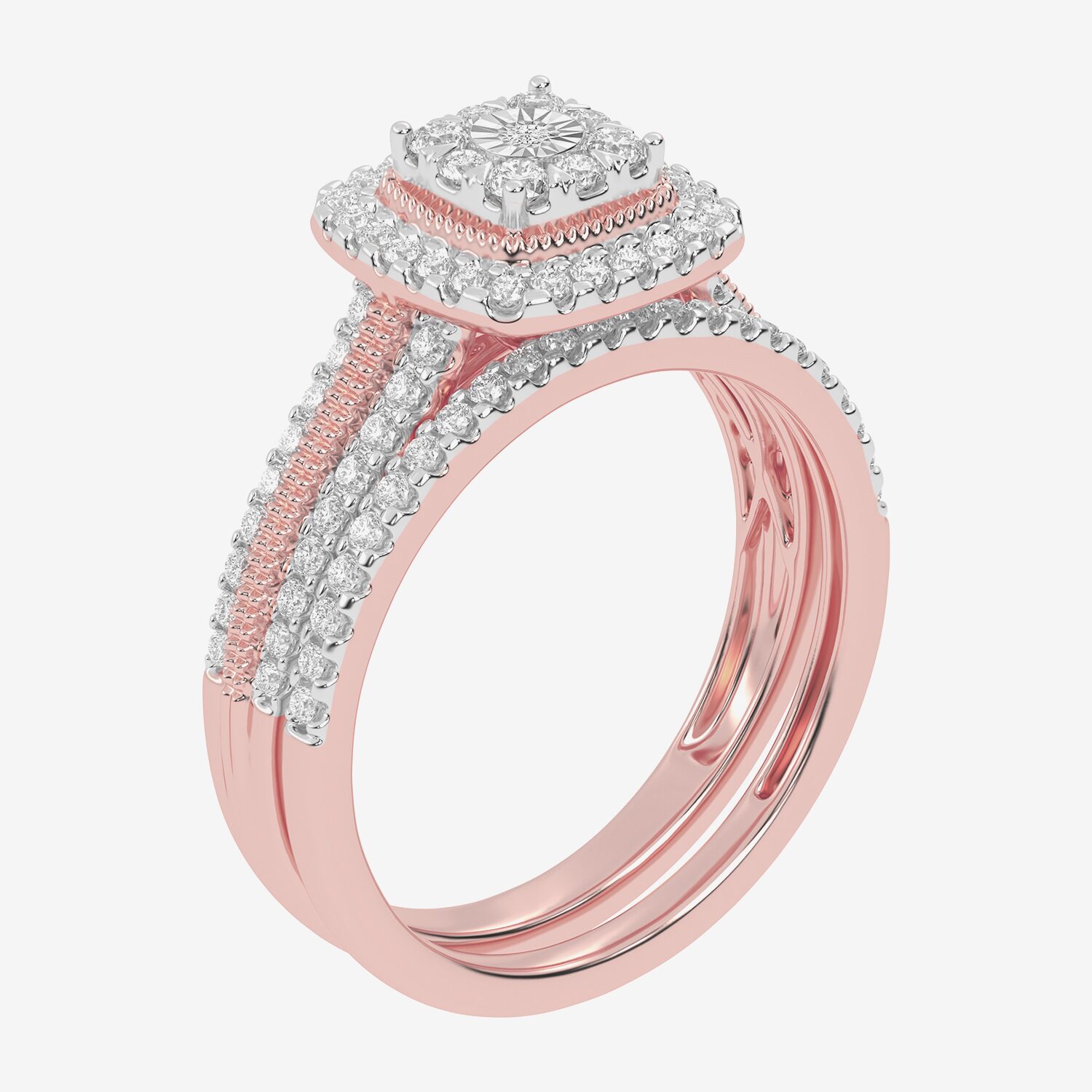 Womens 1/2 CT. T.W. Natural White Diamond 10K Gold Cushion Side Stone Halo Bridal Set