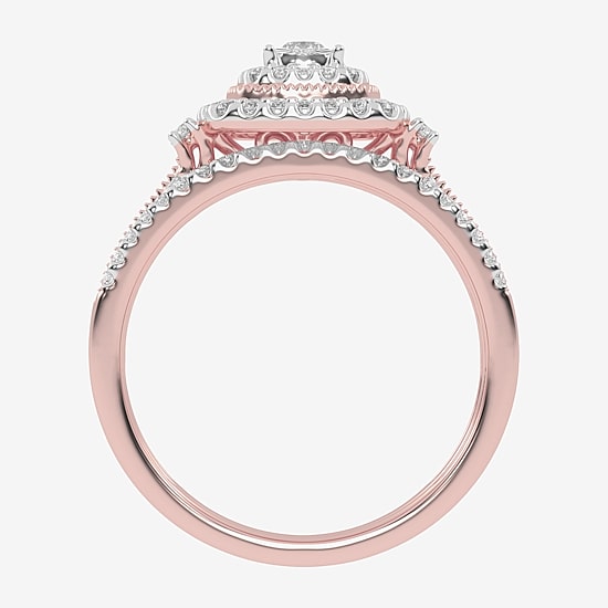 Womens 1/2 CT. T.W. Natural White Diamond 10K Gold Cushion Side Stone Halo Bridal Set