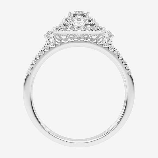 Womens 1/2 CT. T.W. Natural White Diamond 10K Gold Cushion Side Stone Halo Bridal Set