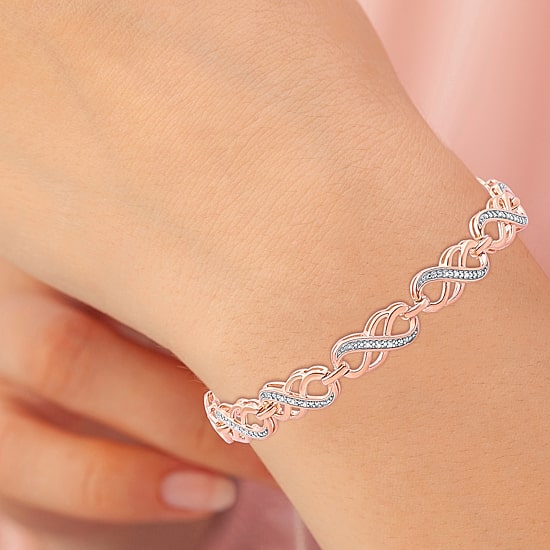 Womens 1/10 CT. T.W. Natural White Diamond 14K Rose Gold Over Silver Infinity 7.5 Inch Tennis Bracelet