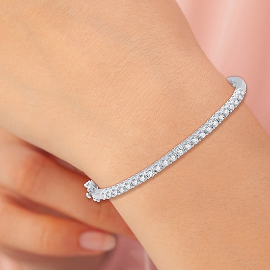 (H-I / I1) Womens 1 CT. T.W. Lab Grown White Diamond Sterling Silver Bangle Bracelet