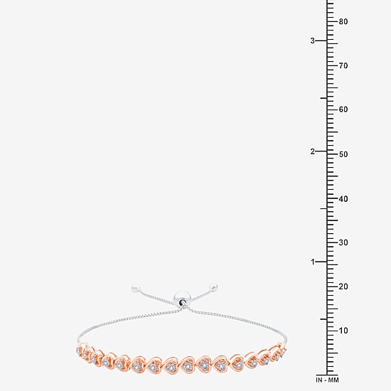 Womens 1/10 CT. T.W. Natural White Diamond Sterling Silver Heart Bolo Bracelet
