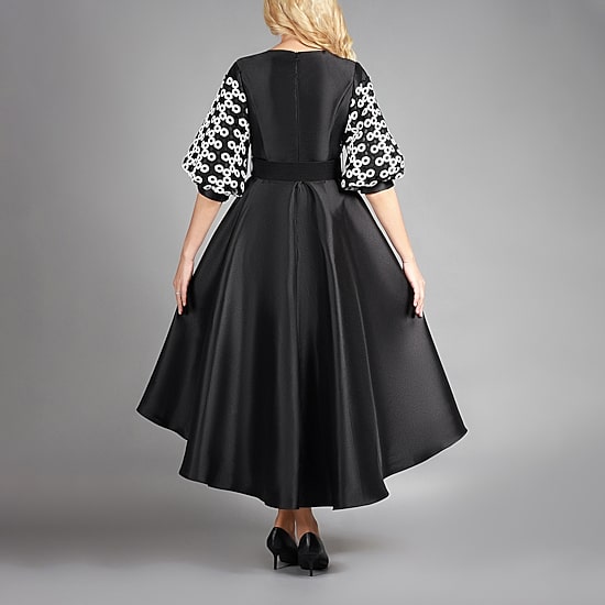 Giovanna Collection Womens Plus High-Low Crew Neck Elbow Sleeve Circles A-Line Dress