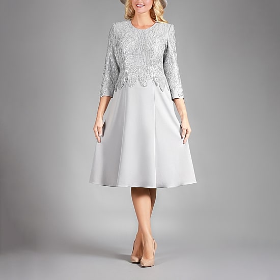 Giovanna Collection Womens Round Neck 3/4 Sleeve A-Line Dress