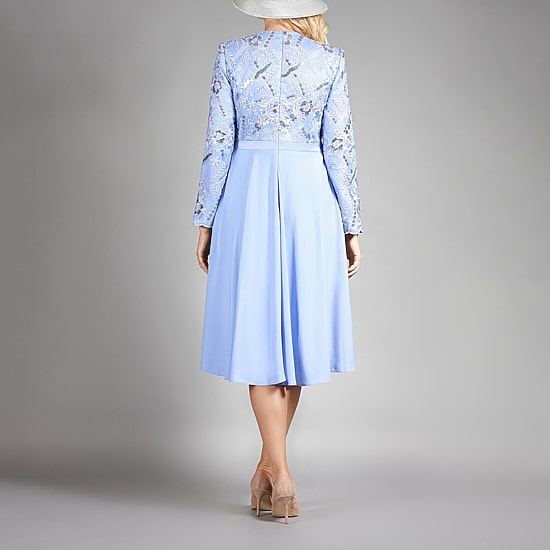 Giovanna Collection Womens Crew Neck Long Sleeve Floral A-Line Dress