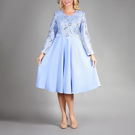 Giovanna Collection Womens Crew Neck Long Sleeve Floral A-Line Dress