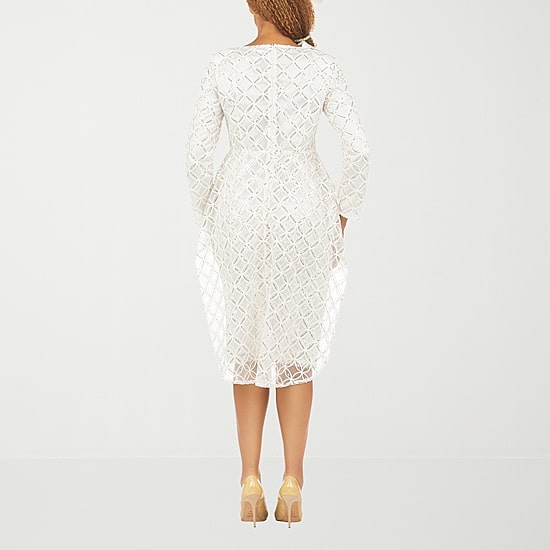 Giovanna Signature Womens Asymmetrical Neck Long Sleeve Diamond Sheath Dress
