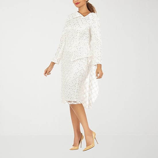 Giovanna Signature Womens Asymmetrical Neck Long Sleeve Diamond Sheath Dress