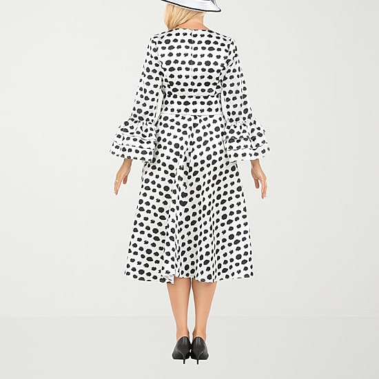 Giovanna Signature Womens Midi V Neck Long Sleeve Polka Dot A-Line Dress