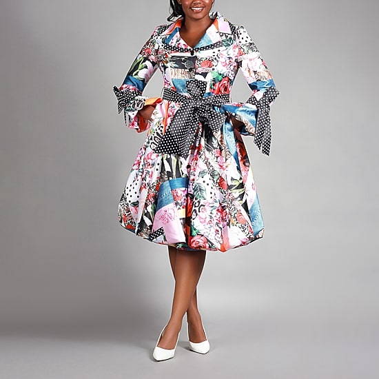 Giovanna Signature Womens Belted Long Sleeve Floral Shirt Dress